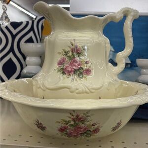 Floral Cream Pitcher and Bowl Set